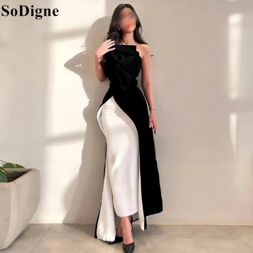 SoDigne Черно-белые вечерние платья без бретелек с высоким разрезом, сексуальное платье русалки для гала-вечеринки 2024, платья для выпускного вечера для особых случаев