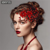 HNYYX жемчужная свадебная повязка на голову, модный головной убор ручной работы из сплава с цветком, красный кристалл, свадебные женские аксессуары для волос A265