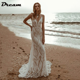 DREAM индивидуальные сексуальные кружевные пляжные свадебные платья русалки с v-образным вырезом 2022, свадебные платья на тонких бретельках с открытой спиной, Vestidos De Novia