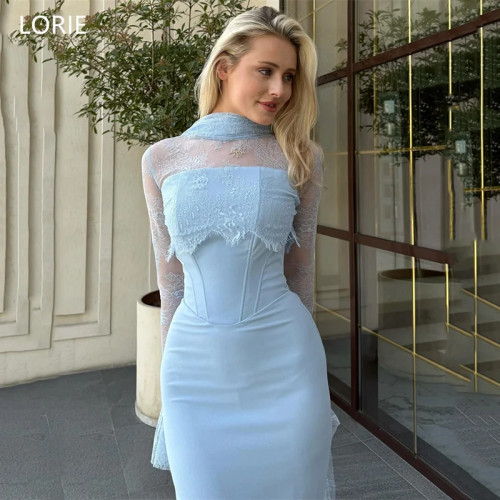 LORIE Прозрачные кружевные вечерние платья Русалка с высоким воротом и длинными рукавами, плиссированное вечернее платье для выпускного вечера длиной до пола, платья для выпускного вечера по индивидуальному заказу