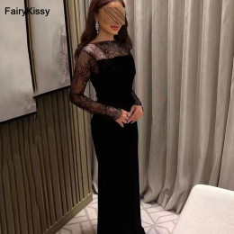 FairyKissy Черное вечернее платье из крепа с высоким воротом и длинными рукавами Платье русалки для выпускного вечера Арабские вечерние черные платья по индивидуальному заказу