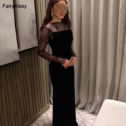 FairyKissy Черное вечернее платье из крепа с высоким воротом и длинными рукавами Платье русалки для выпускного вечера Арабские вечерние черные платья по индивидуальному заказу