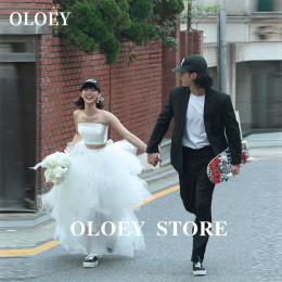 OLOEY 2 шт. белые тюлевые свадебные платья с оборками из двух частей корейская фотосессия тюлевые свадебные платья принцессы по индивидуальному заказу Mariage