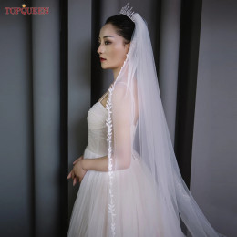 TOPQUEEN V129 Свадебная фата с короткими листьями и аппликацией по краям, простая фата One Laye, элегантные свадебные аксессуары Rochii, граничная