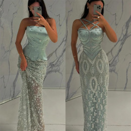 Sansa Индивидуальные бисерные платья для выпускного вечера длиной до пола, элегантные вечерние платья без рукавов, вечерние платья с иллюзией кристаллов, 2025