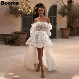 Короткие свадебные платья Booma трапециевидной формы с открытыми плечами и 3D цветами, кружевное платье невесты со съемным шлейфом, свадебные платья на заказ