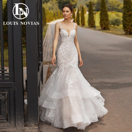 LOUIS NOVIAS Свадебное платье русалки Милая на тонких бретельках с вышивкой Иллюзия со шлейфом Свадебное платье Vestidos De Novia