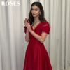 ROSES Бордовое элегантное платье для выпускного вечера с v-образным вырезом и короткими рукавами, бальное платье трапециевидной формы, атласные вечерние платья, платье de fiesta de boda, по индивидуальному заказу