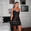 Qunque Sexy See Through Prom Dresses Black Lace Appliques Glitter Birthday Dresses Luxury Corset Back No Gloves Dress Customized
