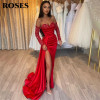 ROSES Красное длинное вечернее платье с открытыми плечами и блестками, винтажное ночное платье с высоким разрезом, платье знаменитости, халаты du soir по индивидуальному заказу