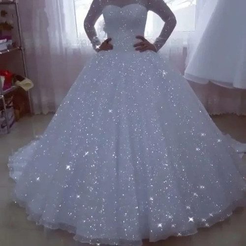 Блестящие Свадебные платья Vestido De Noiva, бальное платье с длинным рукавом, женское свадебное платье принцессы, Robe De Mariee