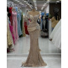 New Fashion Champagne Evening Dresses With Crystals Mermaid Elegant Prom Party Dresses With Side Slit Robes De Soirée Customized
