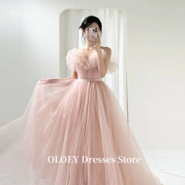 OLOEY Fairy Blush Розовый Тюль Свадебные платья Корея Фотосессия Ремни с открытыми плечами Свадебные платья Вечерние по индивидуальному заказу