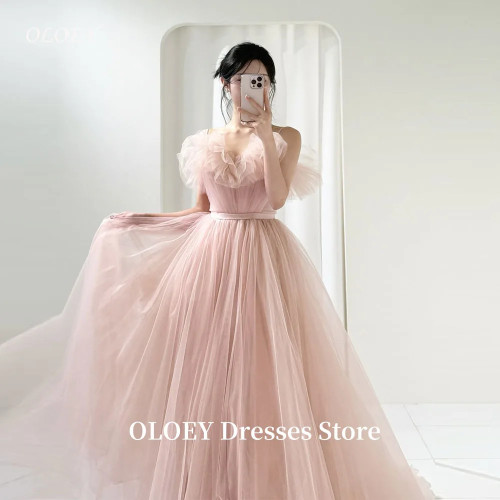 OLOEY Fairy Blush Розовый Тюль Свадебные платья Корея Фотосессия Ремни с открытыми плечами Свадебные платья Вечерние по индивидуальному заказу
