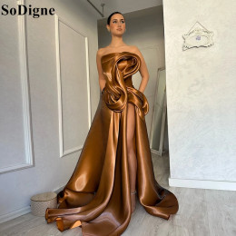 SoDigne Элегантные коричневые вечерние платья трапециевидной формы с драпировкой и высоким разрезом и оборками, длинное вечернее платье без бретелек, современные платья для выпускного вечера по индивидуальному заказу