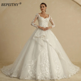 BEPEITHY блестящее бальное платье цвета слоновой кости, свадебные платья с длинными рукавами для женщин и невесты, 2022, милая юбка с рюшами, блестящее свадебное платье