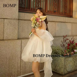 Свадебные платья BOMP с бантом Корейская фотосессия с открытыми плечами Короткие свадебные платья принцессы по индивидуальному заказу 웨딩드레스