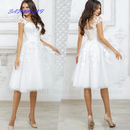 Vestidos De Novia Элегантное кружевное короткое свадебное платье по индивидуальному заказу для невесты с короткими рукавами до колена и аппликациями для выпускного вечера, платья невесты
