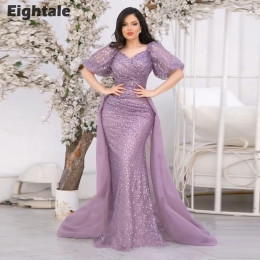 Eightale фиолетовые вечерние платья с v-образным вырезом и короткими рукавами Robes De Soirée, расшитое блестками, платье русалки для выпускного вечера, свадебное платье