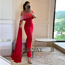 Customized Dubai Sheath Evening Dresses Long for Women Crystals Cape Saudi Arabric Vestidos De Fiesta Bespoke Graduation Plus