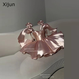 Xijun Современные розовые вечерние платья с бантом на бретельках с открытыми плечами, платья для выпускного вечера, милые вечерние платья для дня рождения по индивидуальному заказу