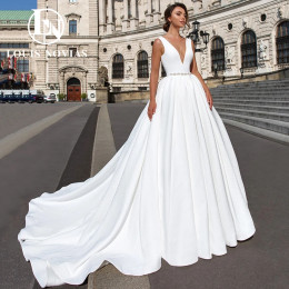 LOUIS NOVIAS Атласные свадебные платья с поясом из кристаллов Стильное свадебное платье с глубоким v-образным вырезом и открытой спиной Vestidos Novias De Saten