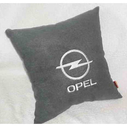 Подушка Opel т. серая вышивка белая