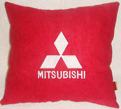 Подушка Mitsubishi красная вышивка белая