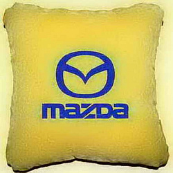 Подушка Mazda желтая вышивка синяя