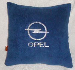 Подушка Opel синяя вышивка белая