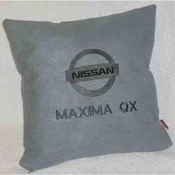 Подушка Nissan Maxima QX серая вышивка т.серебро