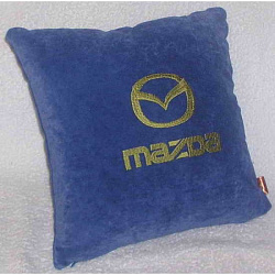 Подушка Mazda синяя вышивка золото