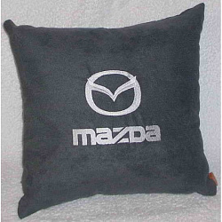 Подушка Mazda т. серая вышивка белая